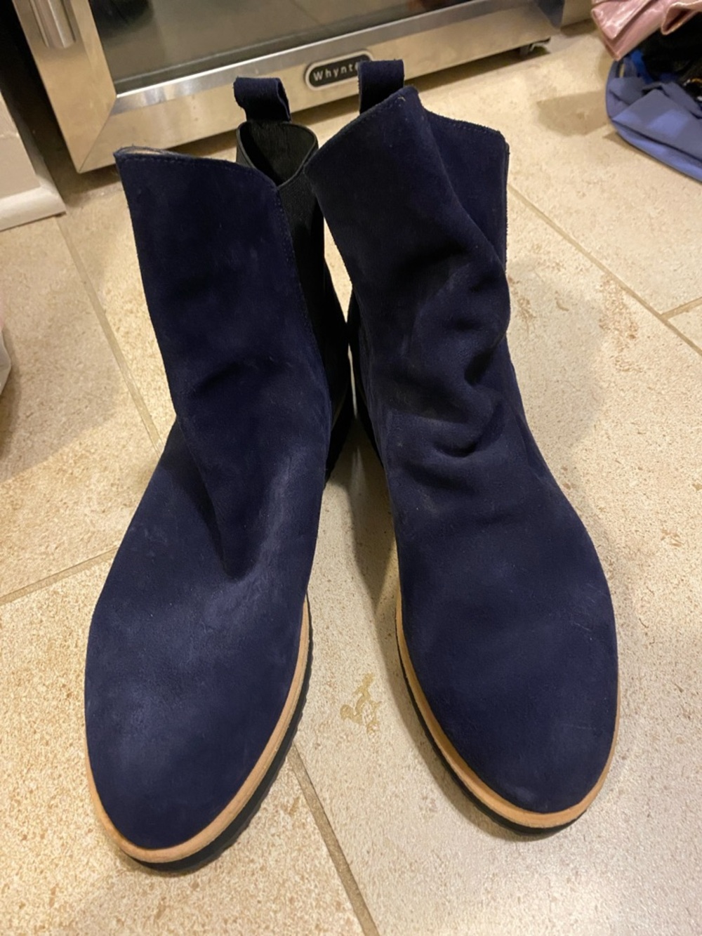 Navy Blue Suede Ankle Boots